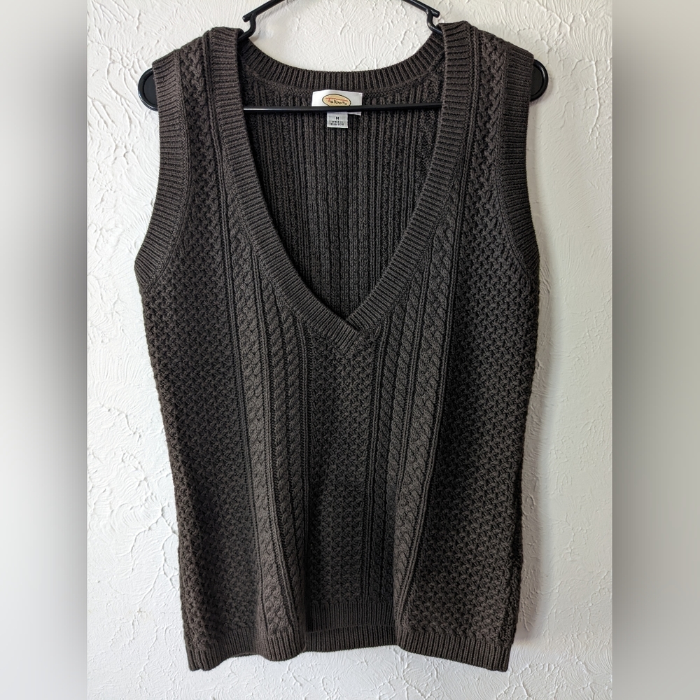 Vintage Talbots Chocolate Brown Cabled Sweater Vest Pullover Size Medium